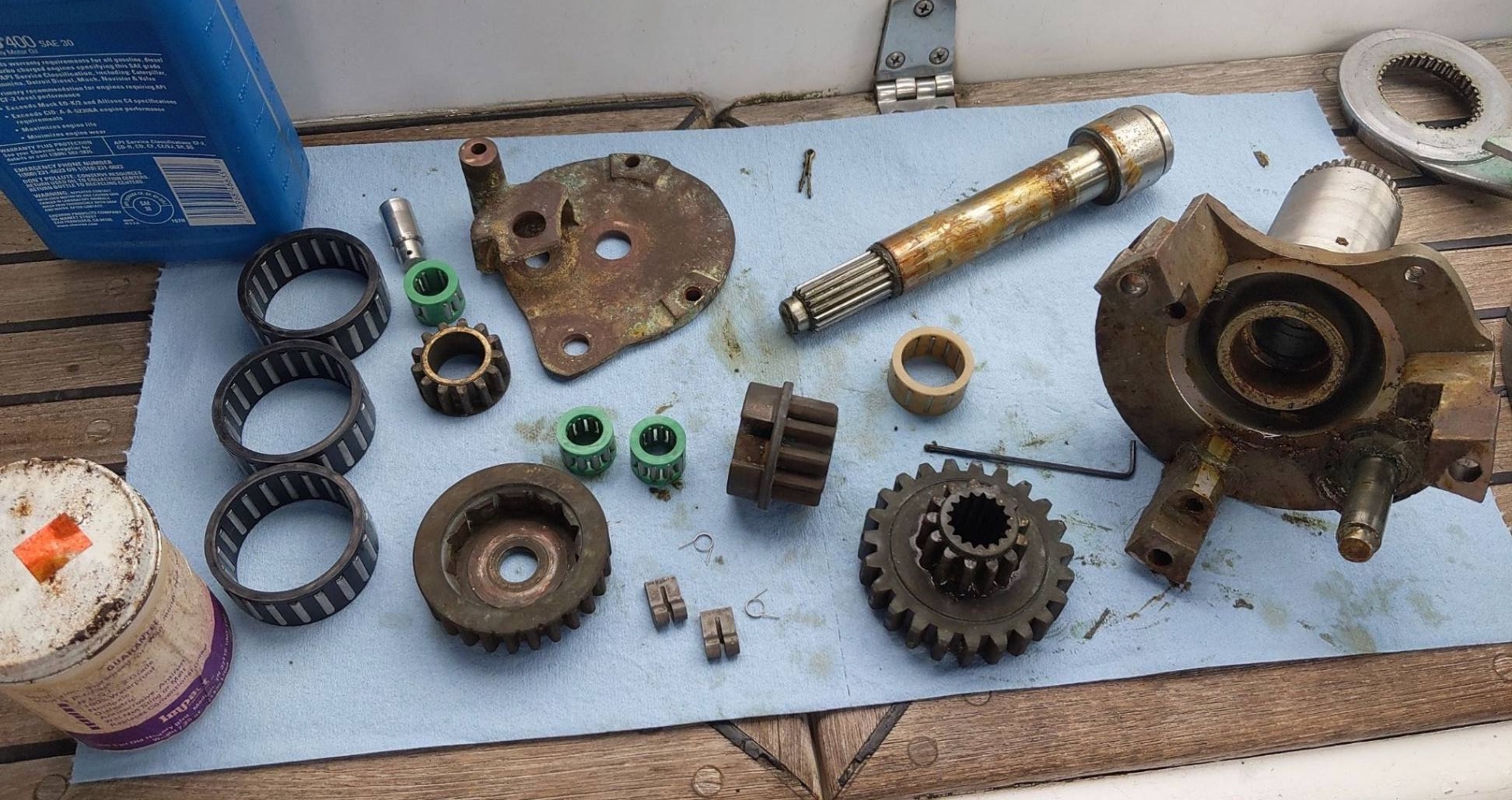 a disassembled winch