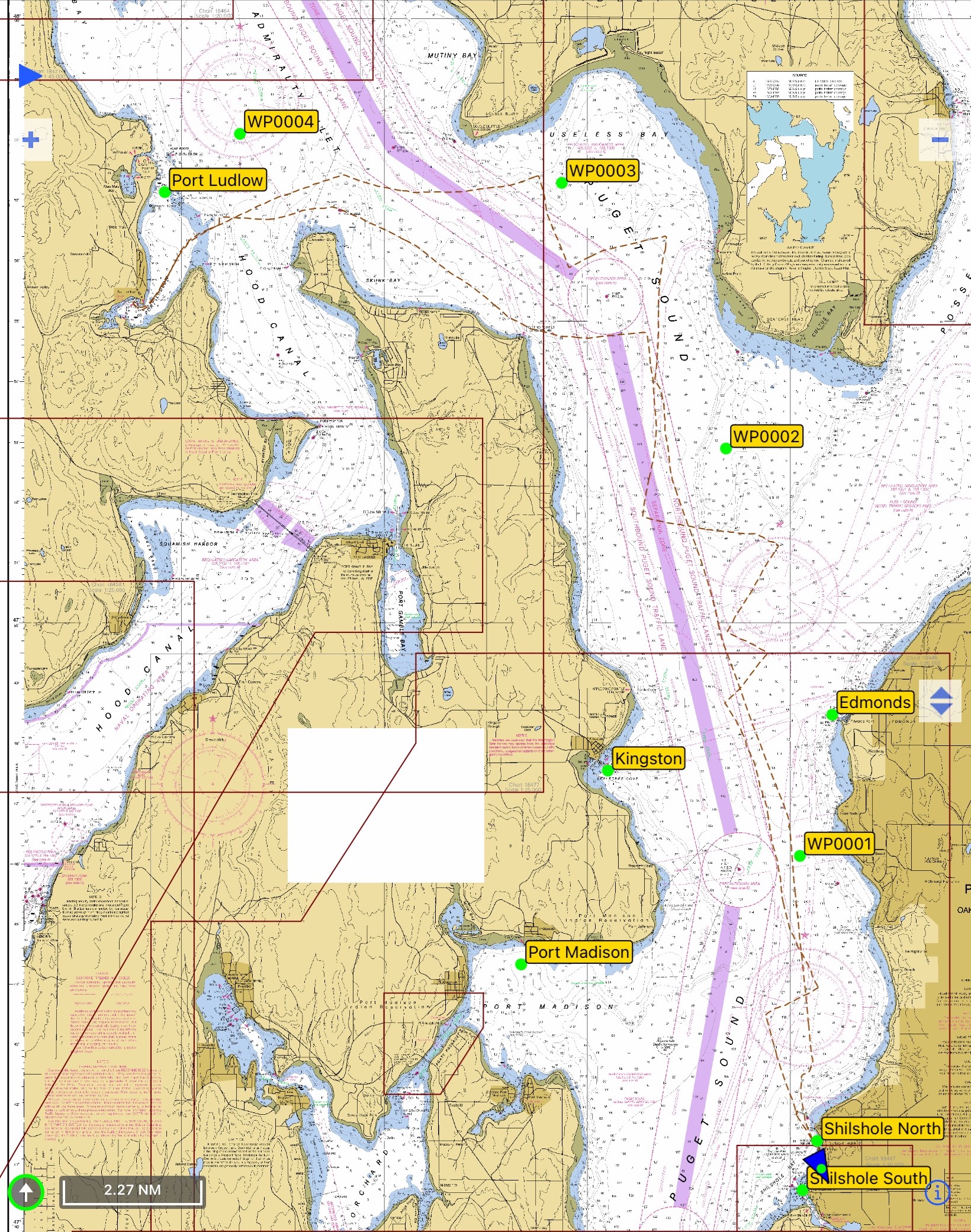 chart with our path to Port Ludlow and back