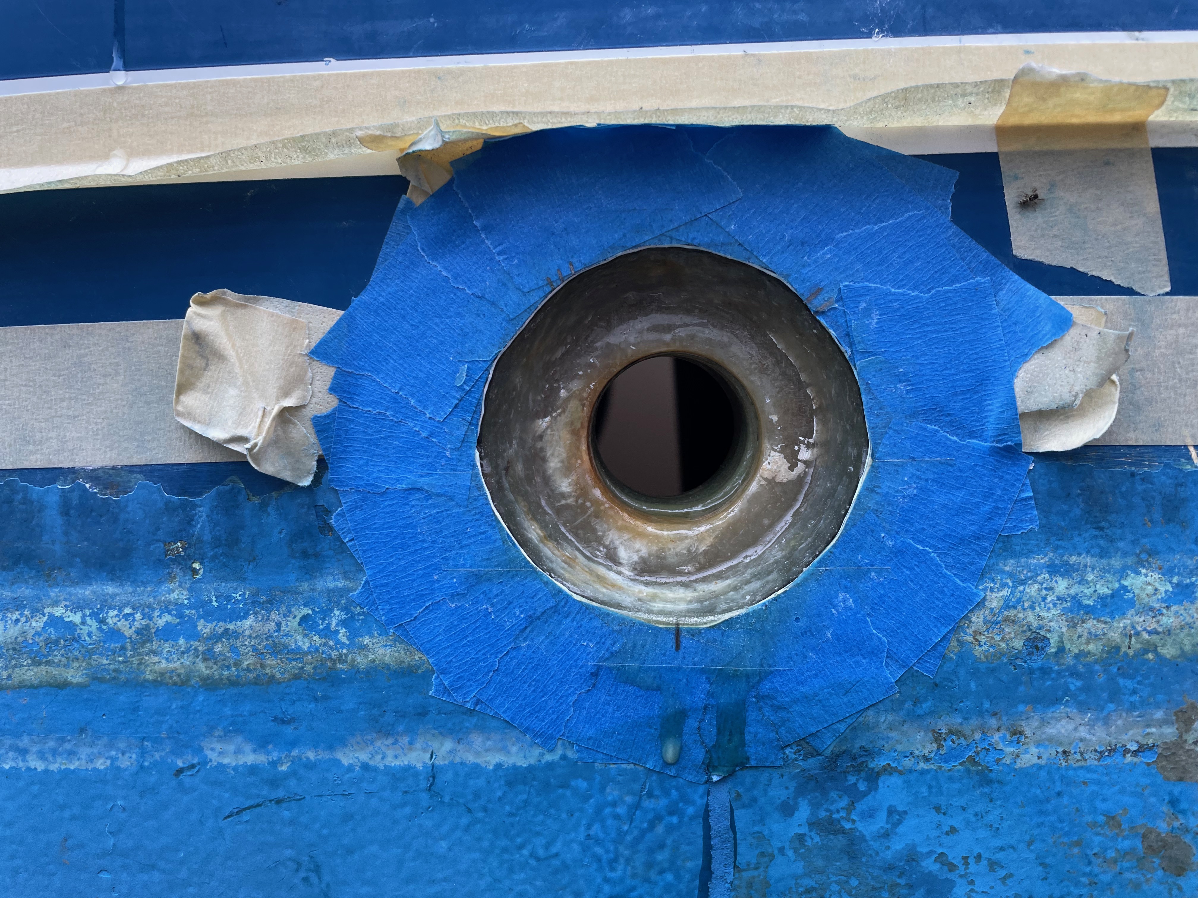 a thru-hull hole in a sailboat