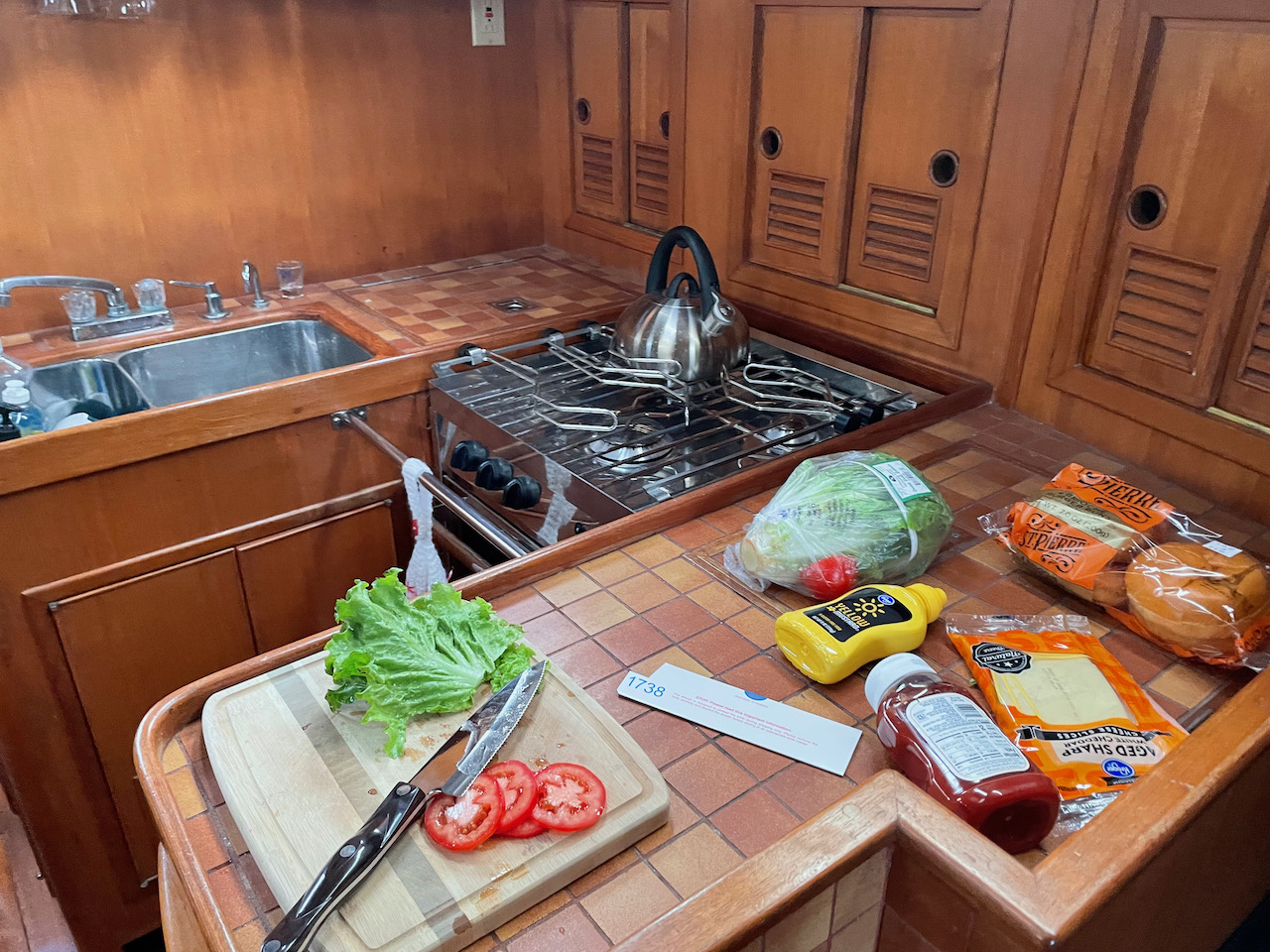 Making burgers in the galley